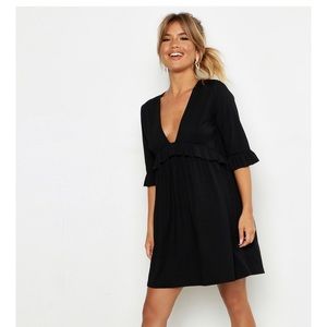 Ribbed Ruffle Smock Dress